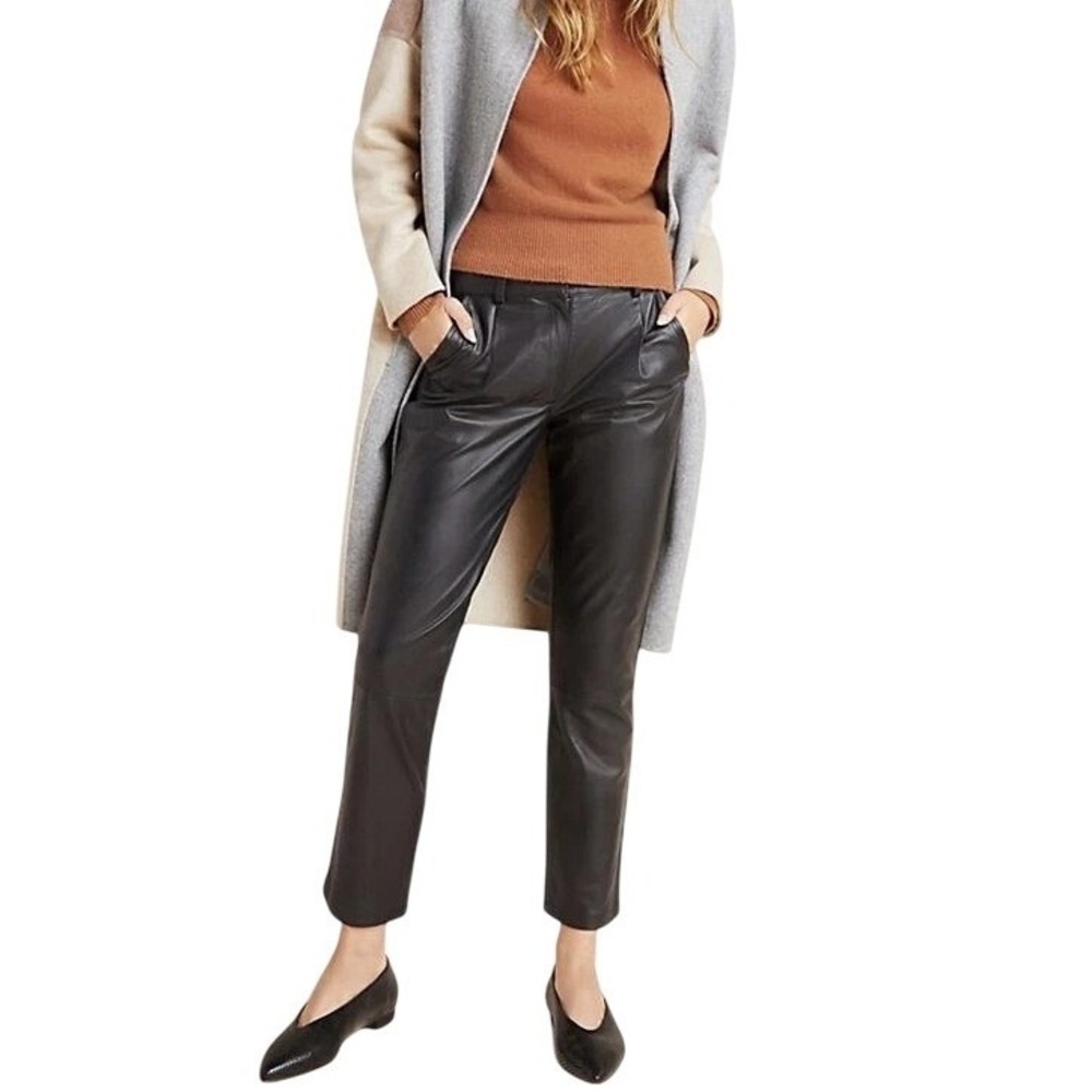 MSRP 298‎ Leather Bagatelle Tapered Pants Trousers Anthropologie XS pleated crop